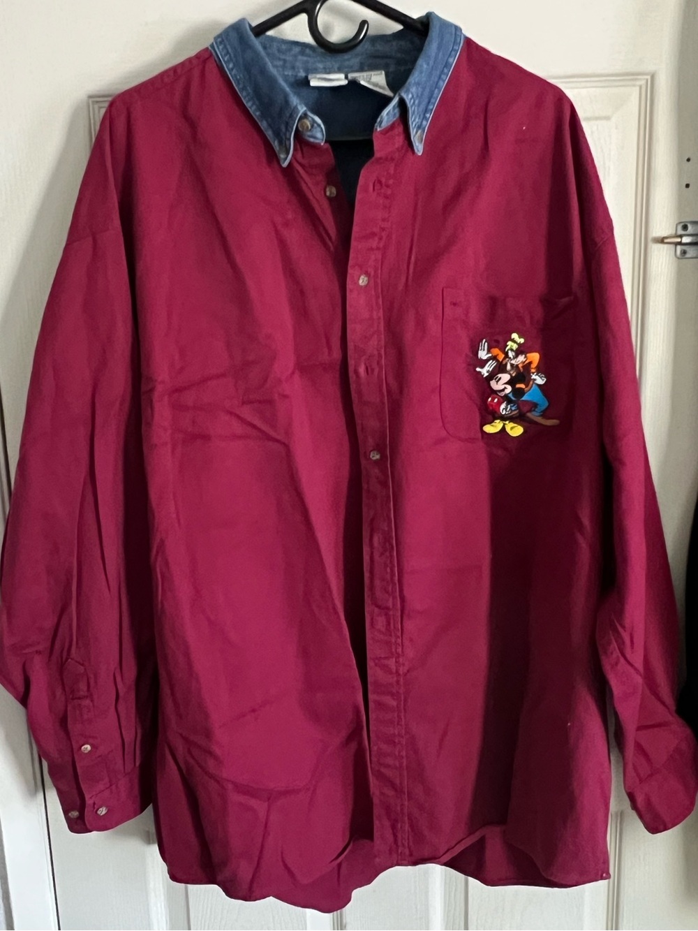 Disney Mickey Mouse XXL TALL Button-Up Shirt with Denim Collar
